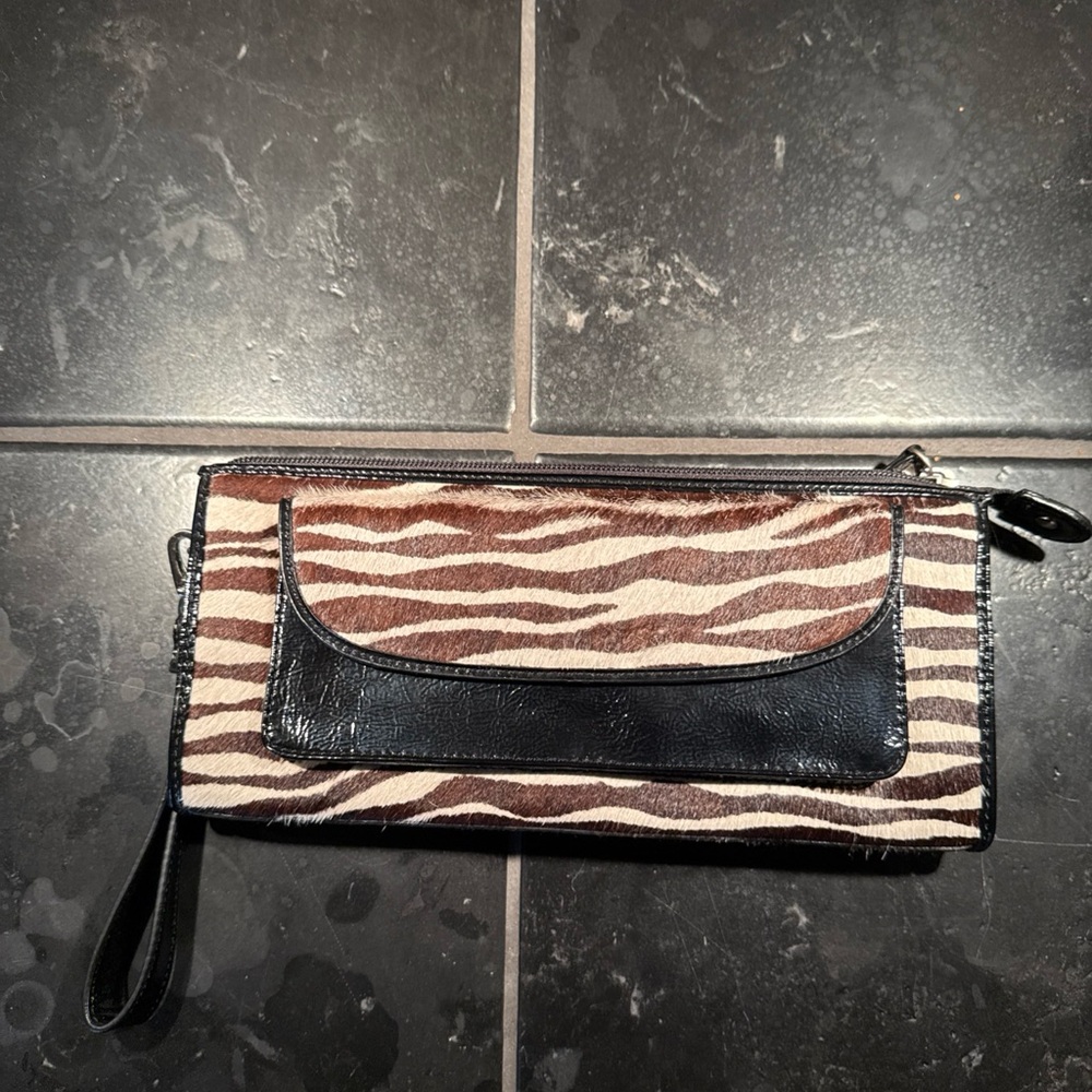 Geniune Leather And PVC Trim Lg Wristlet Animal Zebra Print Vintage Talbots